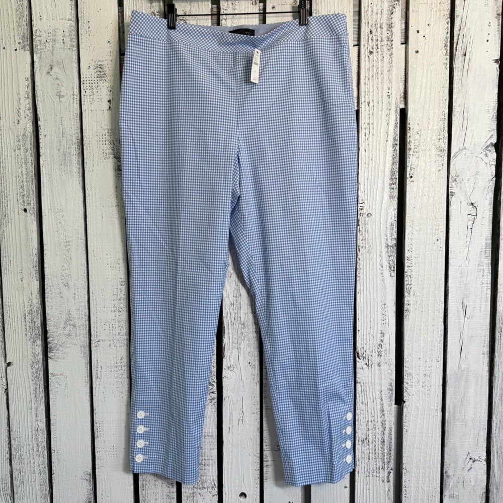 Talbots Blue Gingham Cropped Pants Size 14 Button Ankle Cape Cod‎ Hamptons  NWT